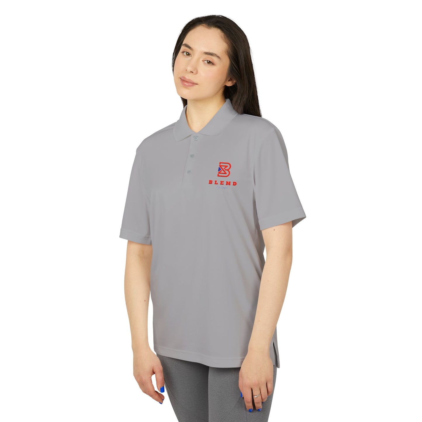 Performance Polo — Blend Logo Embroidered White Golf Shirt