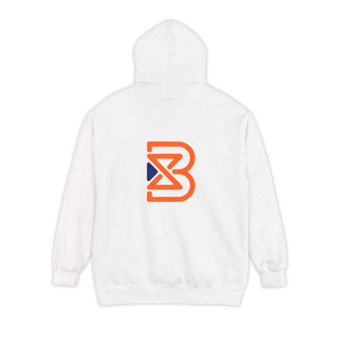 Blend Logo Hoodie — Minimal White Pullover with Orange & Navy Brand Mark