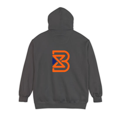 Blend Logo Hoodie — Minimal White Pullover with Orange & Navy Brand Mark