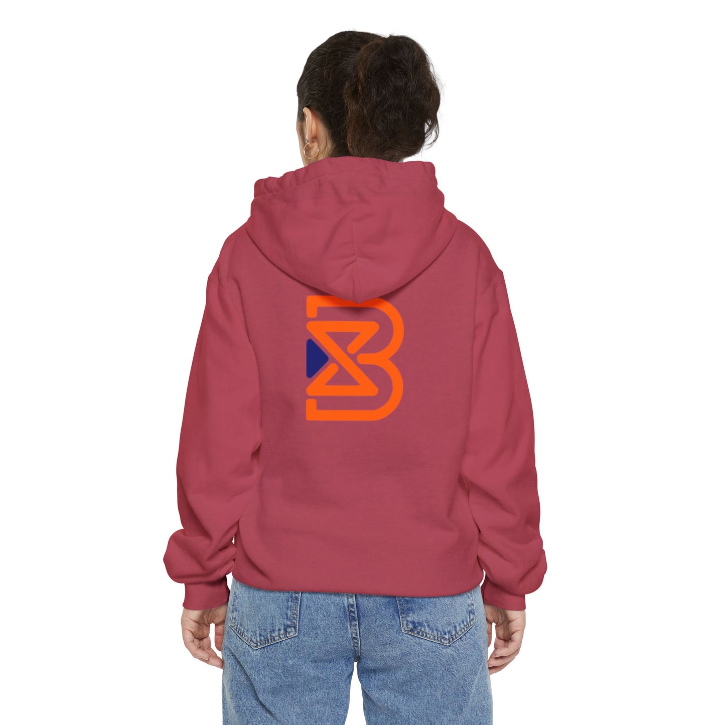 Blend Logo Hoodie — Minimal White Pullover with Orange & Navy Brand Mark