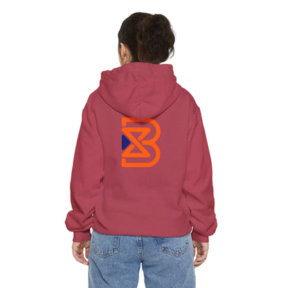 Blend Logo Hoodie — Minimal White Pullover with Orange & Navy Brand Mark