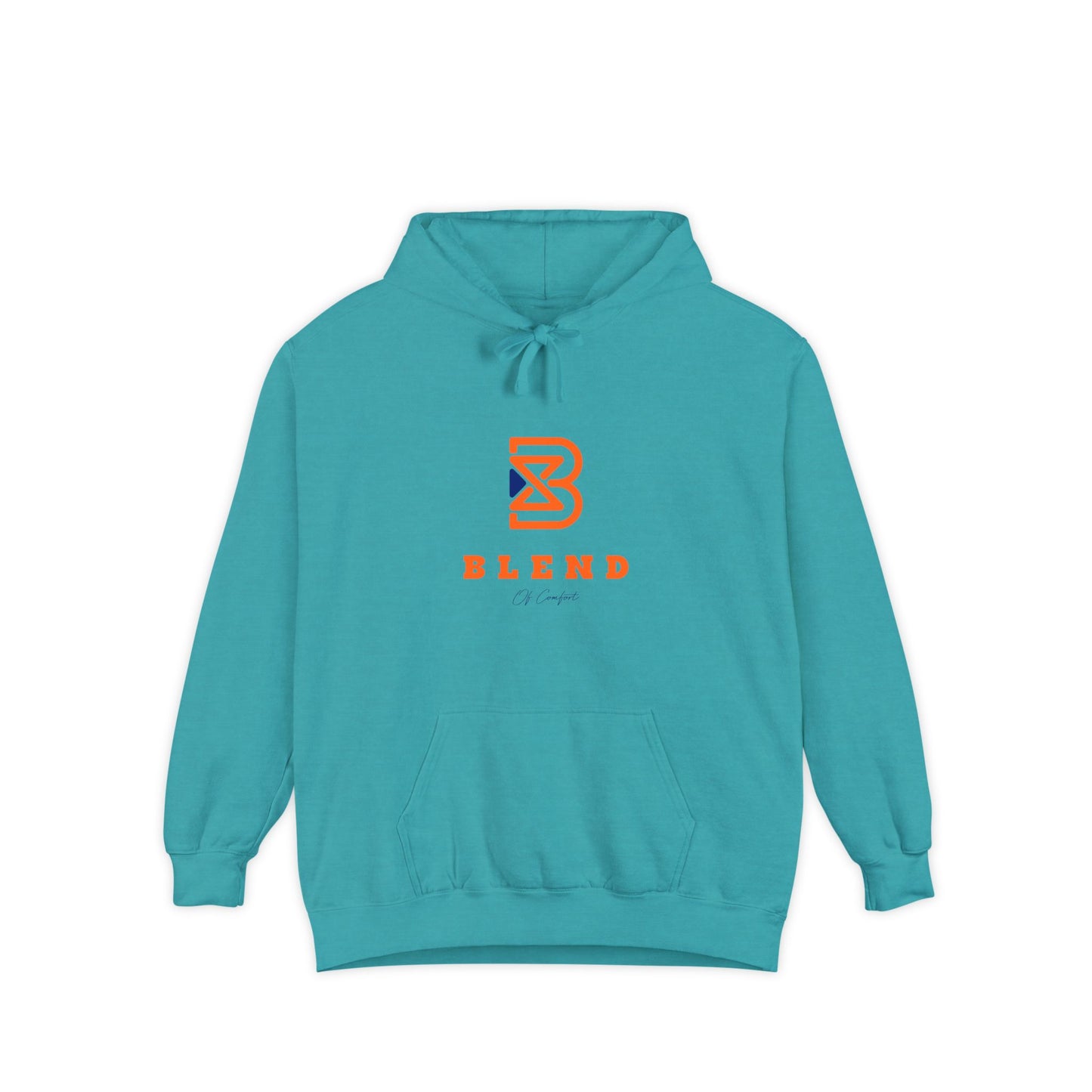 Blend Logo Hoodie — Minimal White Pullover with Orange & Navy Brand Mark