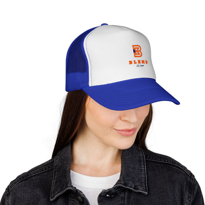 Patriotic Red-Blue Trucker Cap with 'Blend' Logo — Retro Mesh Snapback