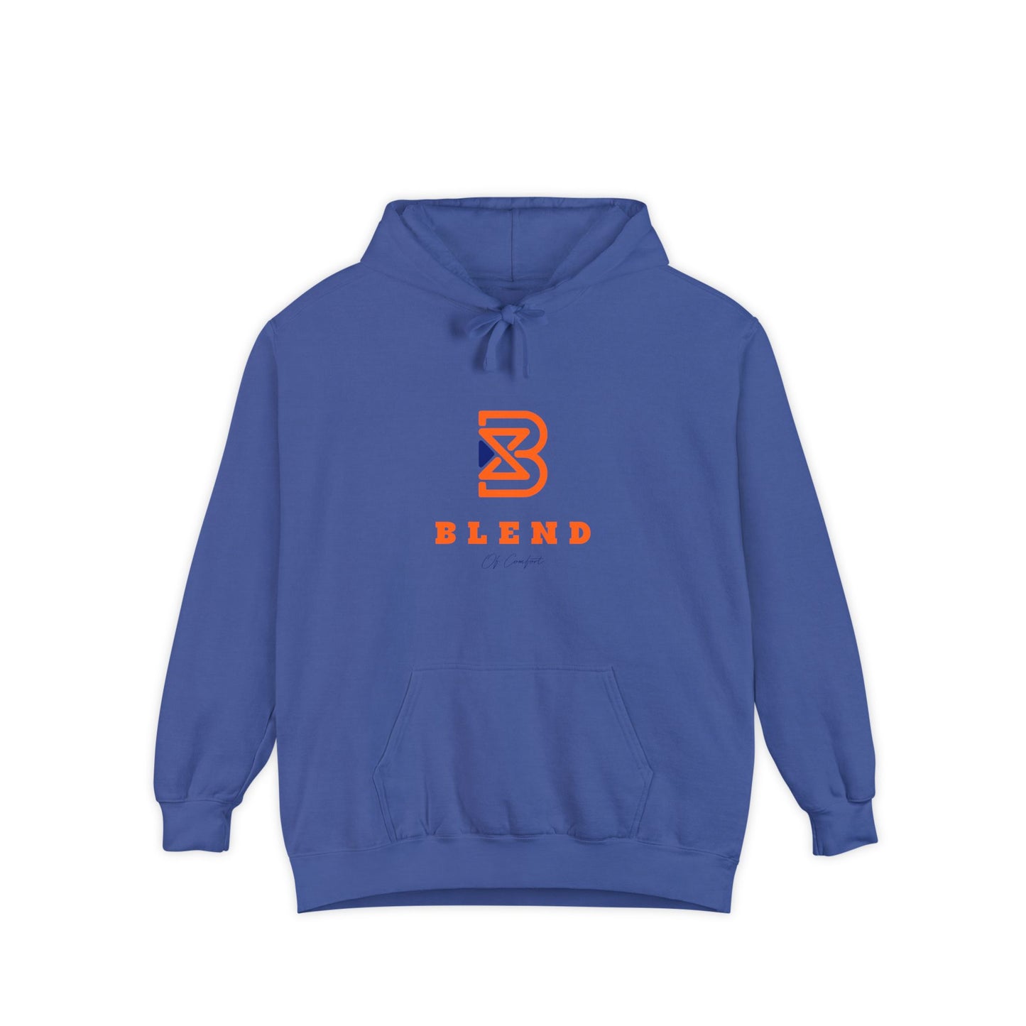 Blend Logo Hoodie — Minimal White Pullover with Orange & Navy Brand Mark