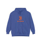 Blend Logo Hoodie — Minimal White Pullover with Orange & Navy Brand Mark