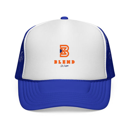 Patriotic Red-Blue Trucker Cap with 'Blend' Logo — Retro Mesh Snapback