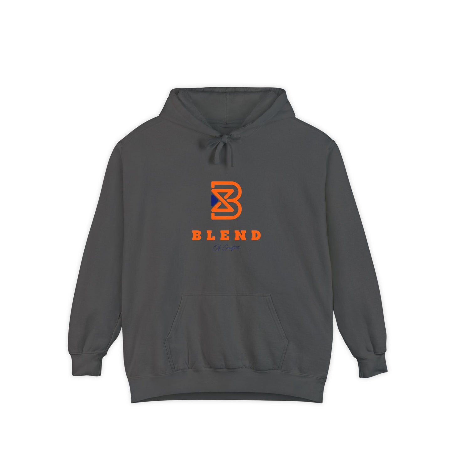 Blend Logo Hoodie — Minimal White Pullover with Orange & Navy Brand Mark
