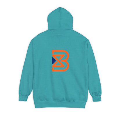 Blend Logo Hoodie — Minimal White Pullover with Orange & Navy Brand Mark