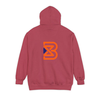 Blend Logo Hoodie — Minimal White Pullover with Orange & Navy Brand Mark
