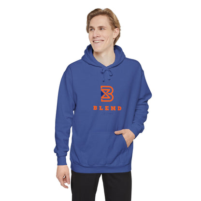 Blend Logo Hoodie — Minimal White Pullover with Orange & Navy Brand Mark