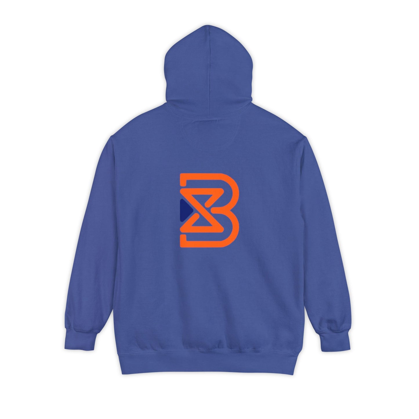 Blend Logo Hoodie — Minimal White Pullover with Orange & Navy Brand Mark