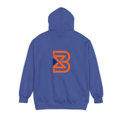 Blend Logo Hoodie — Minimal White Pullover with Orange & Navy Brand Mark