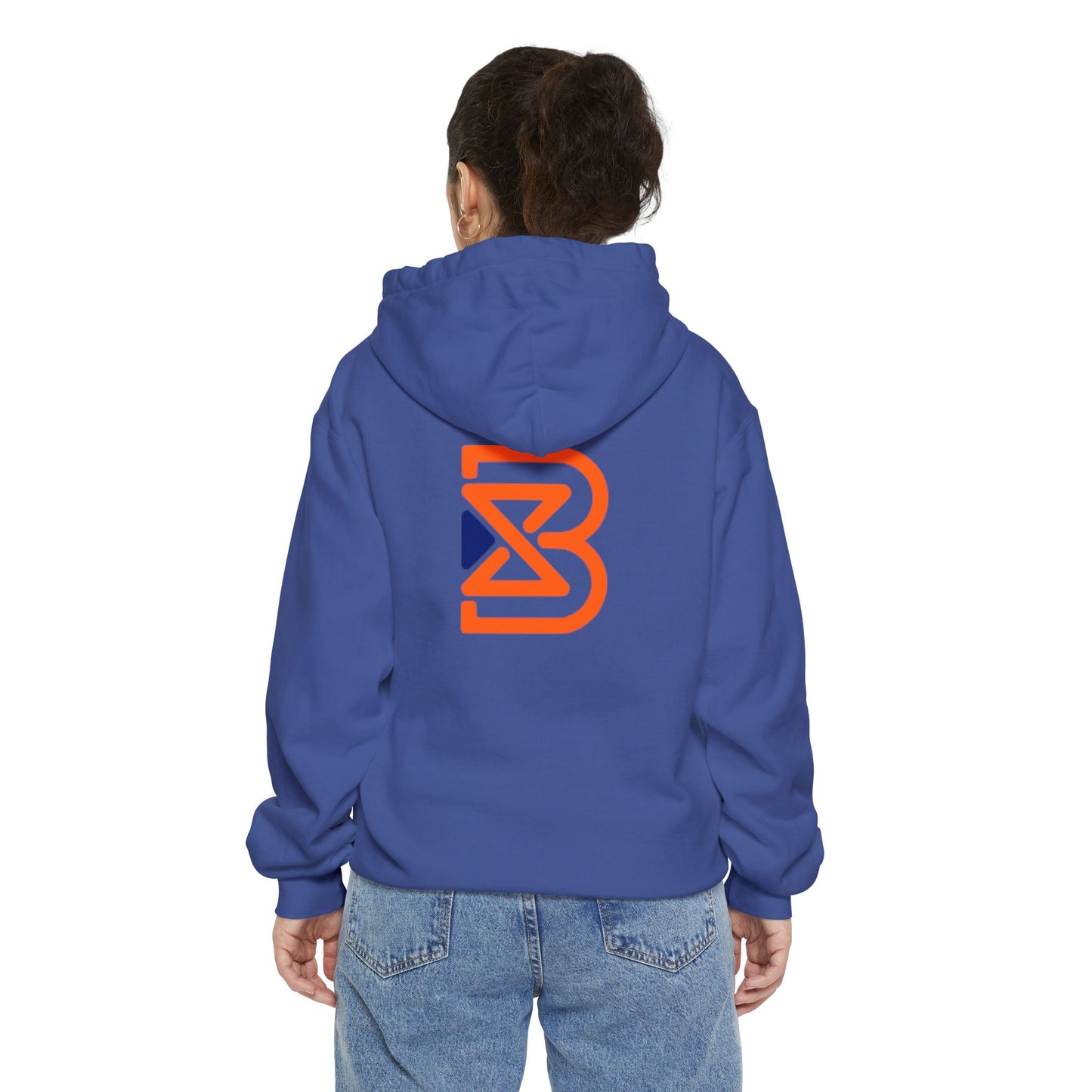 Blend Logo Hoodie — Minimal White Pullover with Orange & Navy Brand Mark