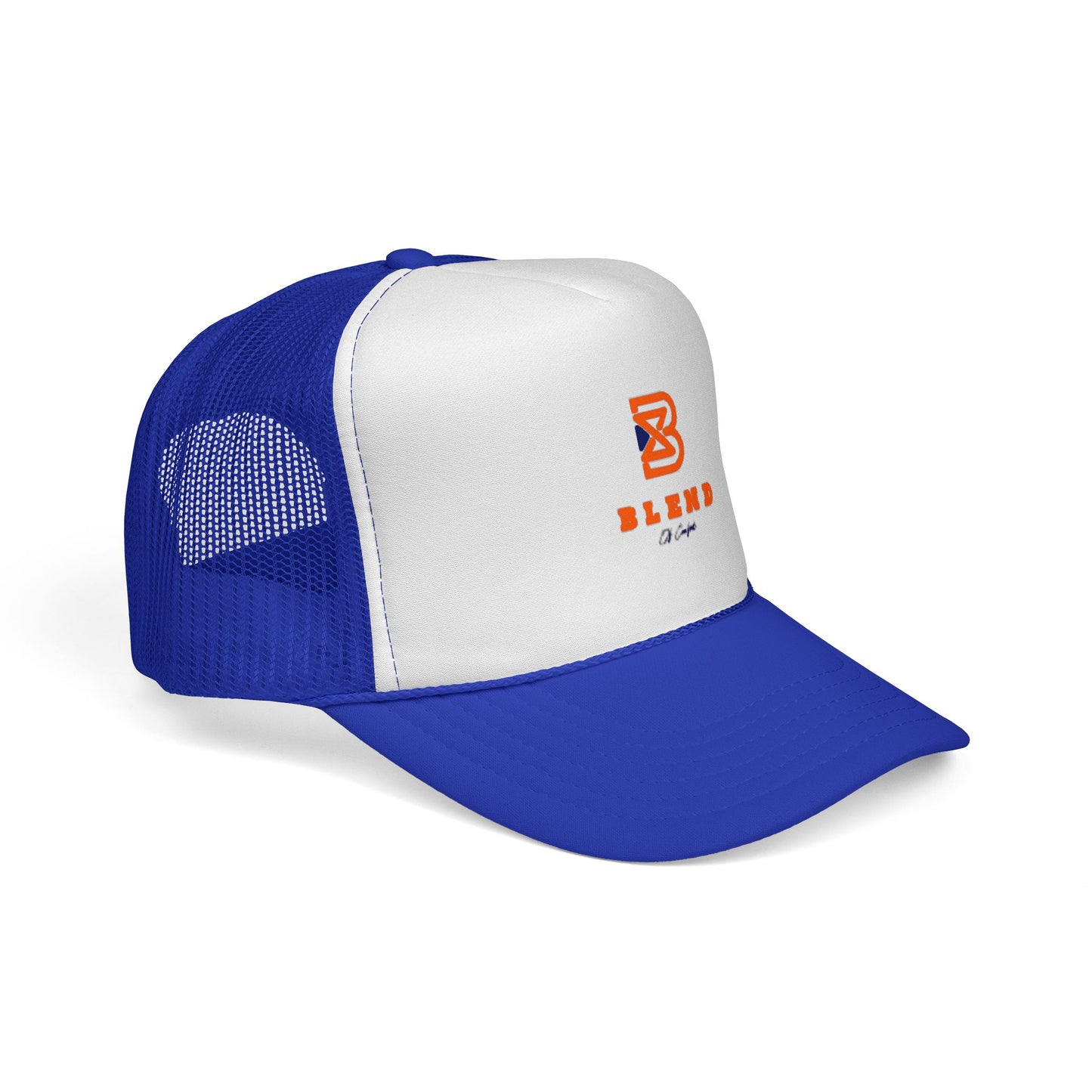 Patriotic Red-Blue Trucker Cap with 'Blend' Logo — Retro Mesh Snapback
