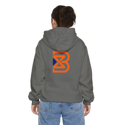 Blend Logo Hoodie — Minimal White Pullover with Orange & Navy Brand Mark