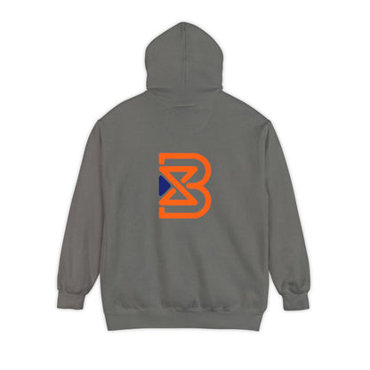 Blend Logo Hoodie — Minimal White Pullover with Orange & Navy Brand Mark
